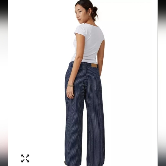 Cotton On Super Baggy Jean In Dark Blue White Classic Bohemian Artsy Pinstripe - Picture 3 of 13